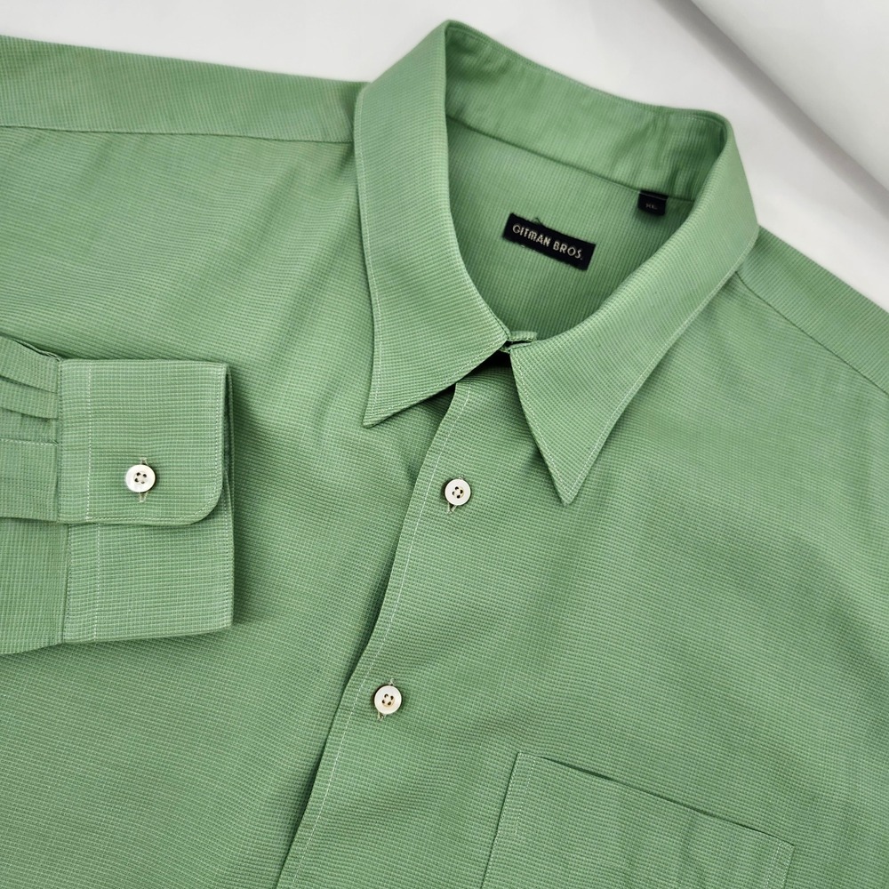 Gitman Bros Green‎ Micro Texture Button Up Shirt Size XL Classic Business Casual
